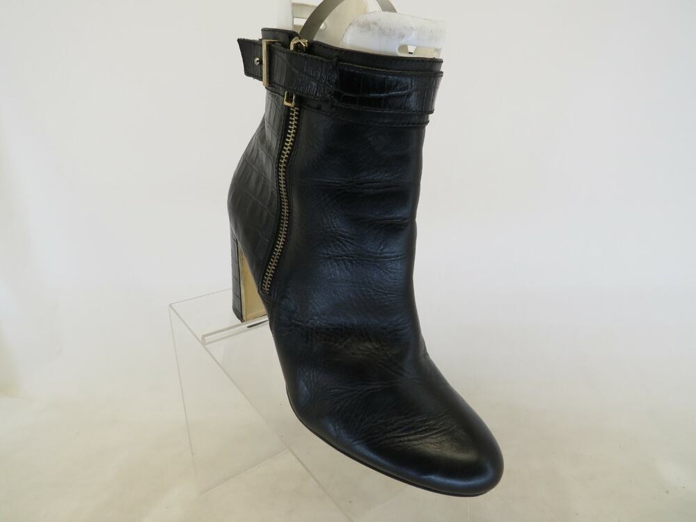 ANN TAYLOR Womens Black Leather Embossed Gator Buckle Ankle Boot Bootie Sz 10 M